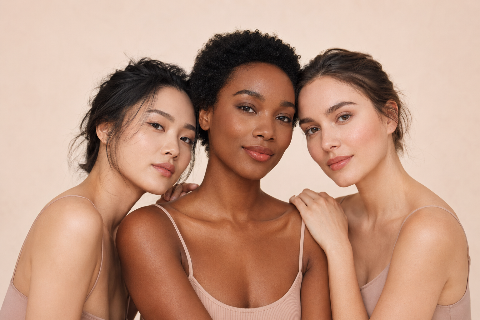Diverse women wearing personalized natural makeup
